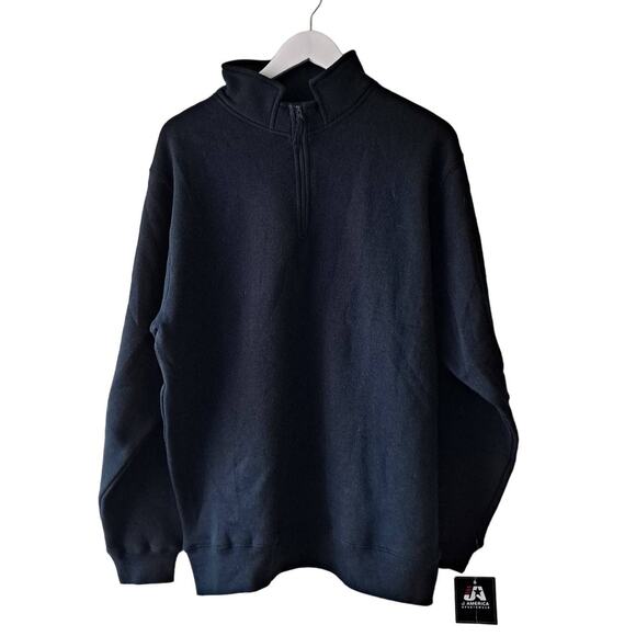 J. America Dark Navy Blue High / Mock Neck L/S Quarter Zip Fleece Jacket - M - Picture 1 of 10